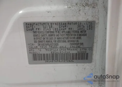 2018 Nissan Sentra S из США, поврежденный, VIN 3N1AB7AP8JY272826